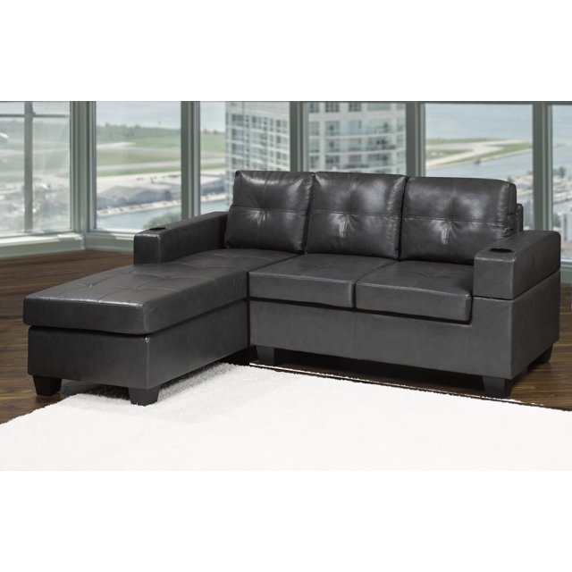 K-Living Denis 2pcs Sectional Sofa in Dark Grey Leathaire