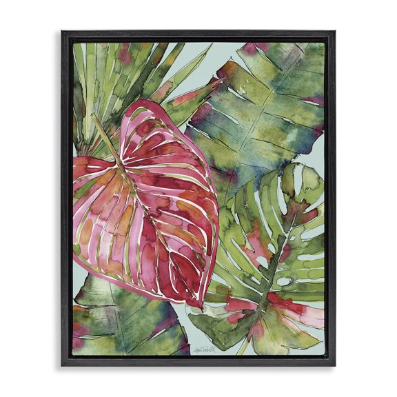 Stupell Industries Bohemian Pink & Green Palm Springs Black Floating Frame Canvas Art, 17 x 21, by Anne Tavoletti