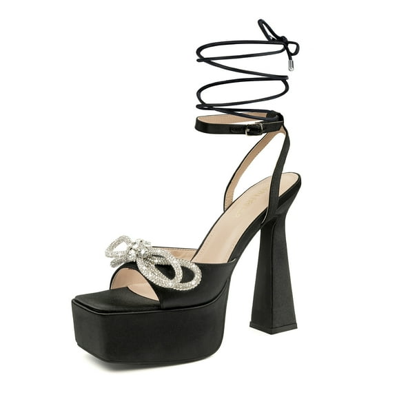 JENN ARDOR Women's Platform Heels Lace Up High Strappy Sandals 5 inch Chunky Prom Shoes Butterfly Heeled