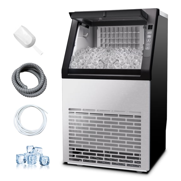 Freestanding Commercial‑Grade Ice Machine, Produces 110 lbs of Ice per 24 Hours, Auto‑Clean Feature, Stainless‑Steel Construction, Perfect for Household Use, Bars and Restaurants