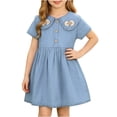 thumbnail image 2 of Zpanxa Girl Dress Girl's Cute Cowboy Denim Dress Solid Bowknot Short Sleeve Round Neck Dresses Light Blue 3 Years, 2 of 9