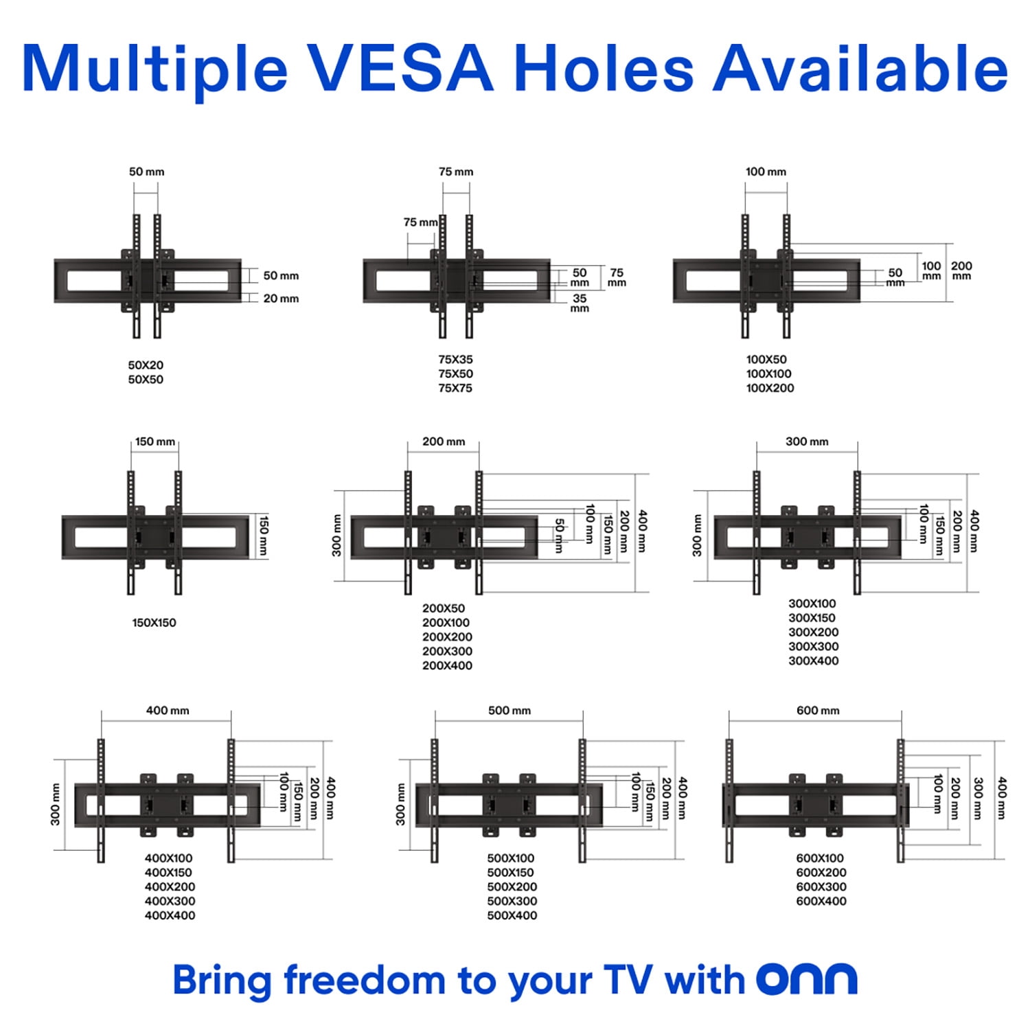 onn Corner Full Motion TV Mount for 37" to 70" TVs, UL Listed, swivel ±60°, up to ±20°Tilting