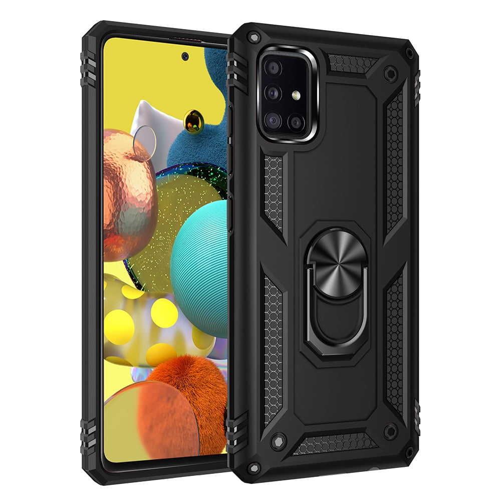 Samsung Galaxy A71 5G Phone Case Ring Stand Finger Holder Kickstand 360° Rotable Clip Hybrid Shield Heavy Duty Armor Dual Layer Rubber Protective Hard TPU Cover BLACK for Samsung Galaxy A71 (5G)