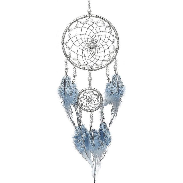 Atrapasueños indio natural atrapasueños pluma vintage atrapasueños hecho a mano dormitorio decoración del coche para niña - azul plata (1 unidad)