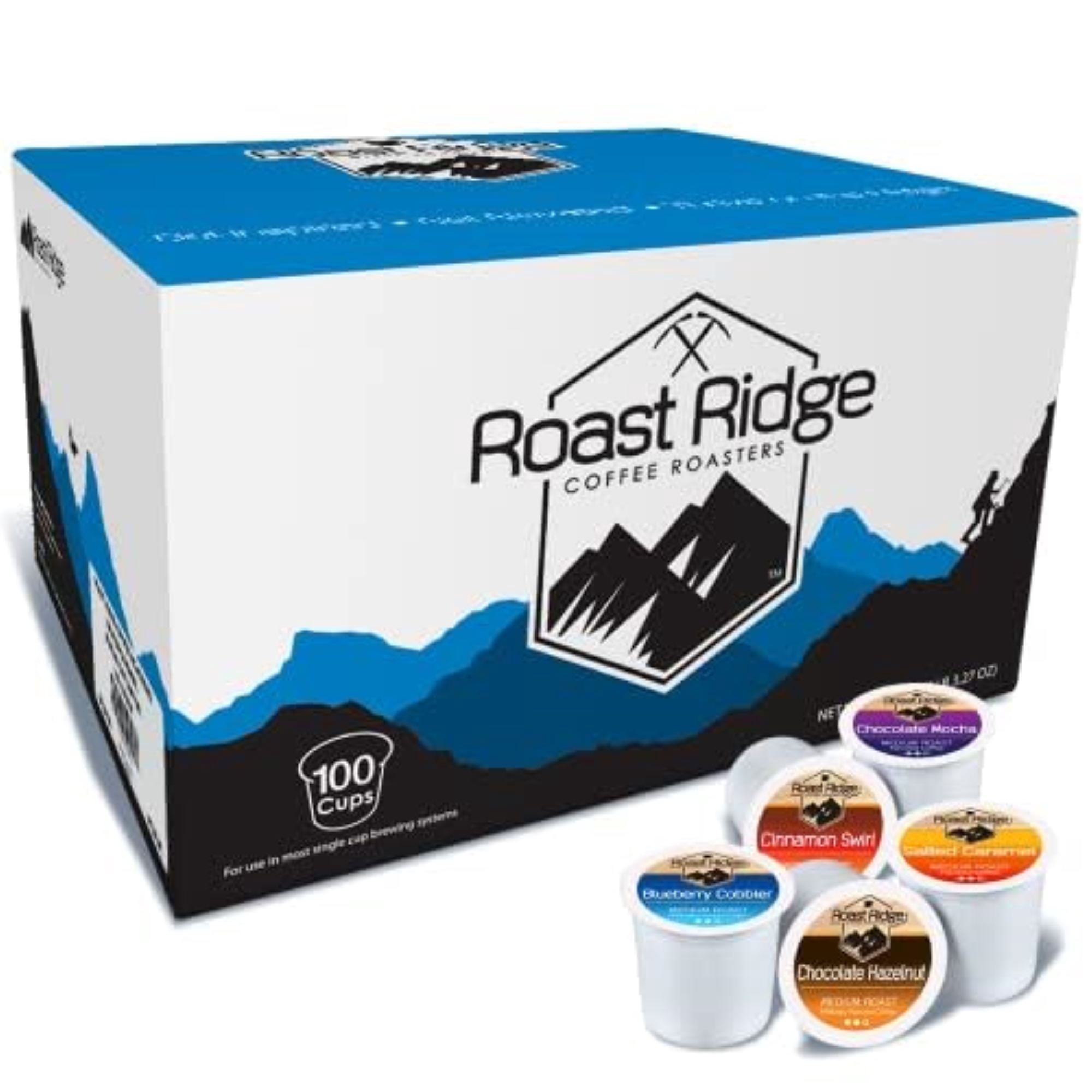 Roast Ridge Single Serve Coffee Pods for Keurig K-Cup Brewers, Variety Pack, Medium Roast, (20 ea: Blueberry Cobbler, Chocolate Hazelnut, Salted Caramel, Cinnamon Swirl, Chocolate Mocha) 100 Count