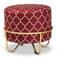 thumbnail image 1 of Baxton Studio Candice Red Quatrefoil Velvet Upholstered Metal Ottoman, 1 of 7