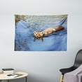 thumbnail image 1 of Fox Tapestry, Cute Fox Swimming in Blue River Natural Life Mammal Wild Animal Image Print, Wall Hanging for Bedroom Living Room Dorm Decor, 60W X 40L Inches, Light Blue Brown Cream, by Ambesonne, 1 of 2