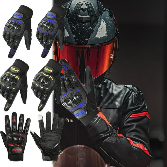 Bowayaoa All Season Motorcycle Riding Gloves for Men Women, Breathable Mesh Touch Screen, Anti Slip Racing Gloves with Knuckle Protection, Unisex Motorbike Gloves