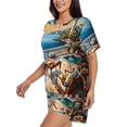 thumbnail image 3 of Womens Pajama Sets With Pocket, Coastal Style Garden Villa Lounge Sets Short Sleeve Sleepwear PJ Sets for Women, 3 of 6