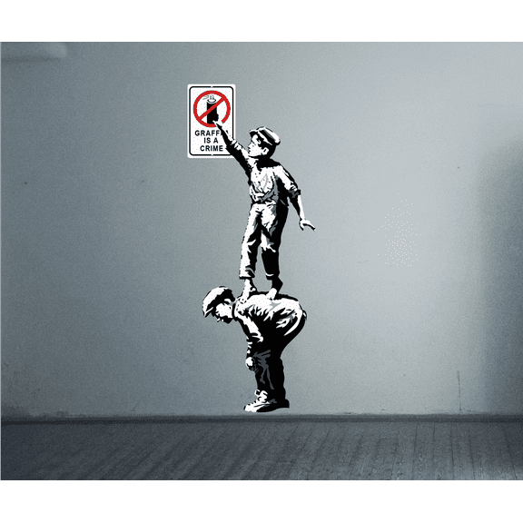 Kids These Days Insist On Doing What Is Wrong Themed Banksy Street Painting Wall Decal - 20" x 35" Vinyl Bedroom Living Room Famous Anonymous Street Artist Decoration Removable Home Decoration