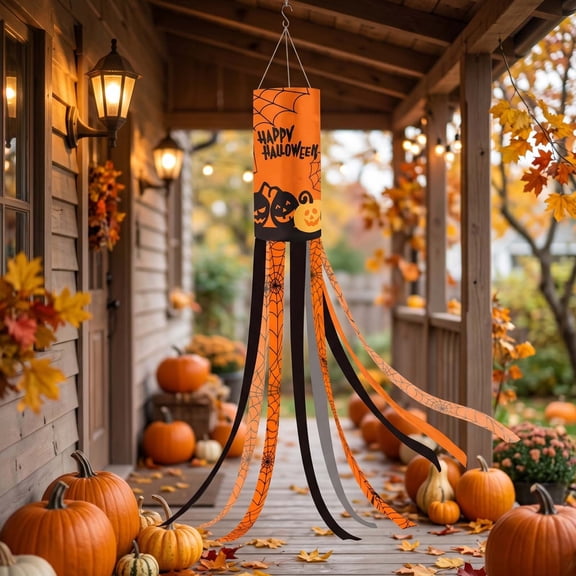 Clearance Halloween Windsock Flag, Cloth Windmill Hanging Decoration, Outdoor Decor for Porch Garden Yard Party
