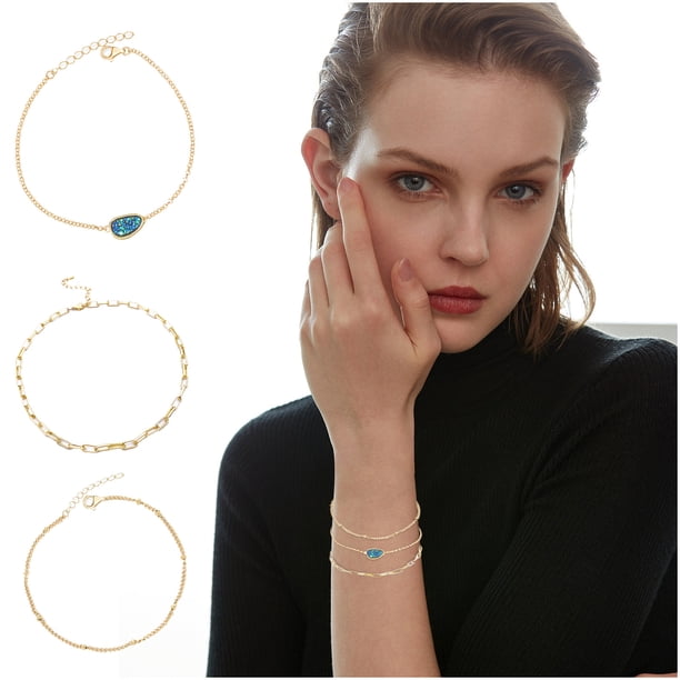 Fiudx Conjunto de Pulseras de Cristal, Diseño de Celosía de Tres Capas, Estilo Único para Un Look Elegante, Cómodo para Fiestas, Compras y Trabajo, Regalo Perfecto para Mujeres y Niñas, Artesanía Exq