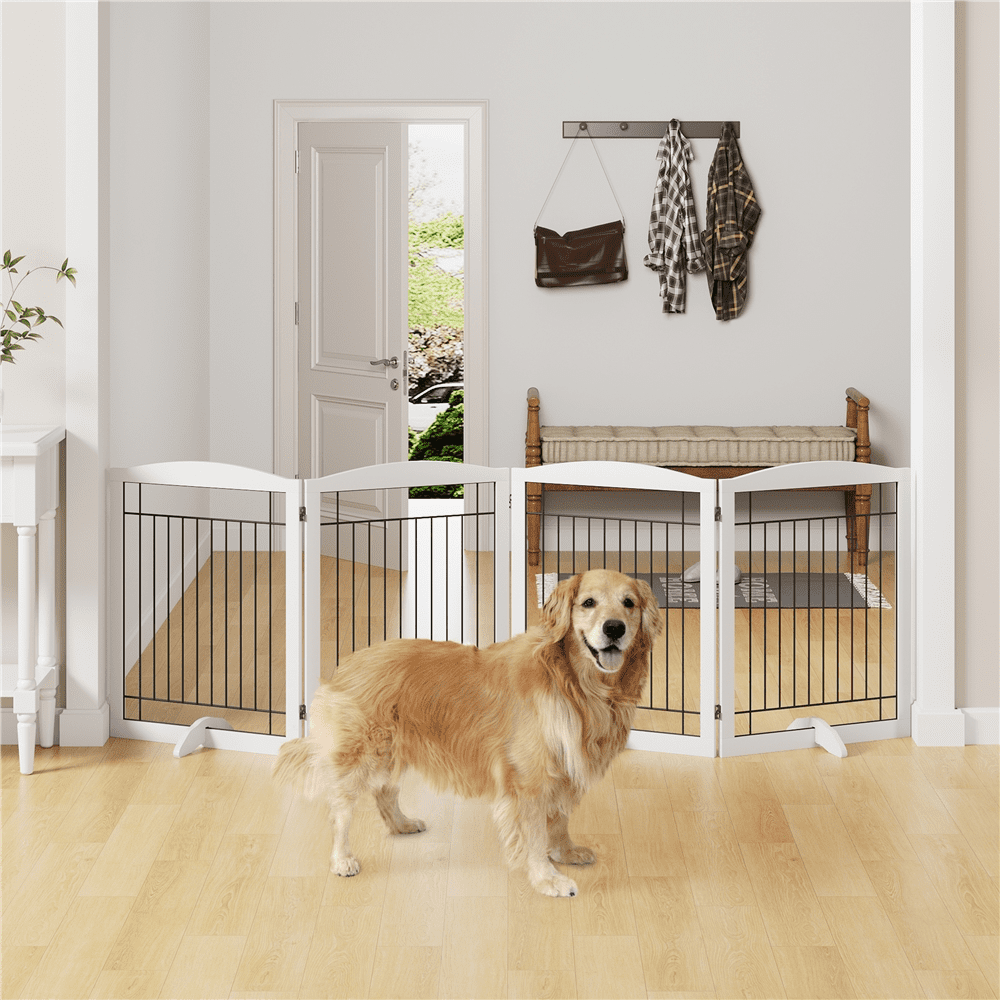 Yaheetech 31" H Dog Gate 4-Panel Pet Gate Indoor with 2 Support Feet for Dogs, White