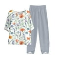 thumbnail image 2 of Nrmvnmi Women's Summer 2 Piece Outfits Casual Floral Prints Short Sleeve Pajama Tops Wide Leg Pants Lounge Sets Tracksuits Mothers Day Gifts, 2 of 5
