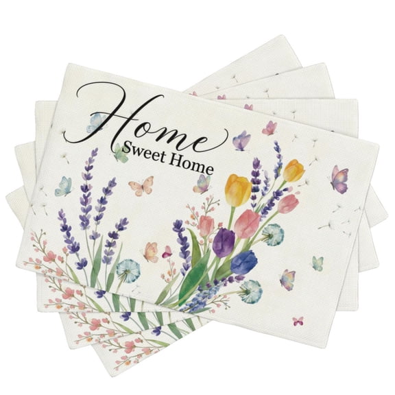 Placemats Set of 4,Summer Washable Heat Resistant Linen Place Mats 12×18, Lavender Tulip Rustic Vintage Decorative Table Mats for Dining Table and Kitchen