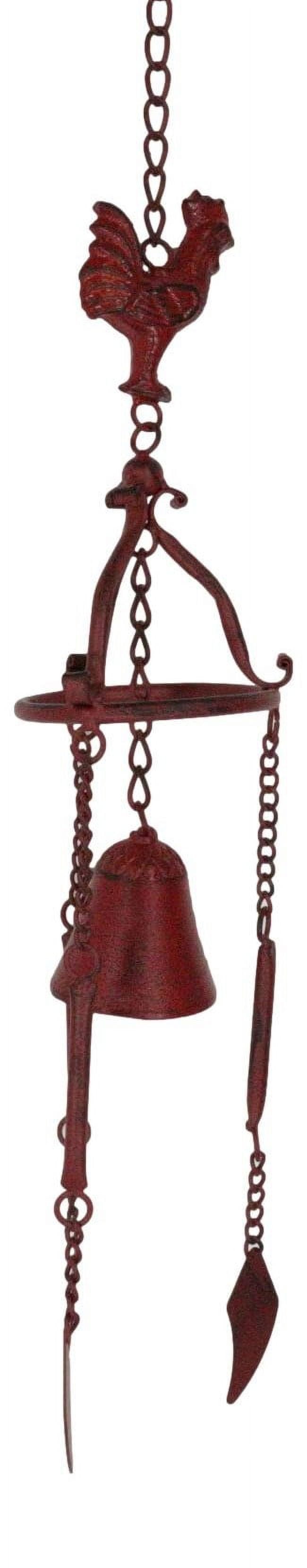 Cast Iron Rustic Red Chicken Rooster Hanging Garden Patio Bell Wind Chime Decor