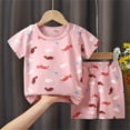 thumbnail image 2 of Toddler Boys Girls 2‑Piece Set, Soft Cotton Round‑Neck Top and Elastic Waist Matching Printed Shorts for Spring Summer Casual Home | TruHer,Pink 3 Years, 2 of 4