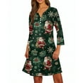 thumbnail image 5 of Christmas Dresses for Women Women's Christmas Printed Fashionable V-neck Button Seven Part Cuff Pocket Dress for Holiday Party,Dark Green,2XL, 5 of 5