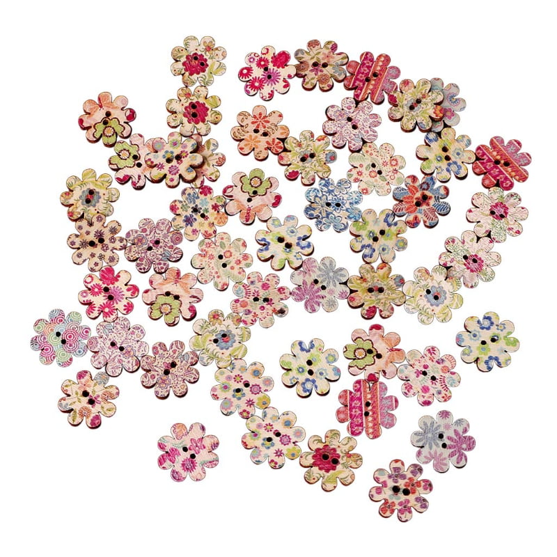 50Pcs Mixed Animal Flower 2 Holes Wooden Buttons Sewing Craft Scrapbooking Trend 