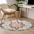 thumbnail image 4 of Orange Blue Round Area Rug 3.3 FT, Non Slip Small Entryway Kitchen Mat, Boho Geometric Middle Century Abstract Western Washable Soft Circular Rug Non-Shedding Door Mat for Bathroom Playroom Kids Room, 4 of 9