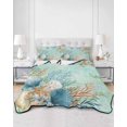 thumbnail image 2 of Full Size Quilt Bedding Set, Teal Beach Coastal Reversible Summer Quilt 3 Pieces, Summer Nautical Coral Shell Botanical Lightweight Bedspreads Coverlets with 2 Pillow Shams for All Seasons, 2 of 5