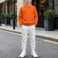 thumbnail image 2 of BXJX Boys Cotton Outfit Sets, Long Sleeve Casual Crew Neck 2 Piece Sweatshirts and Joggers Sets Orange Size 11-12 T, 2 of 6
