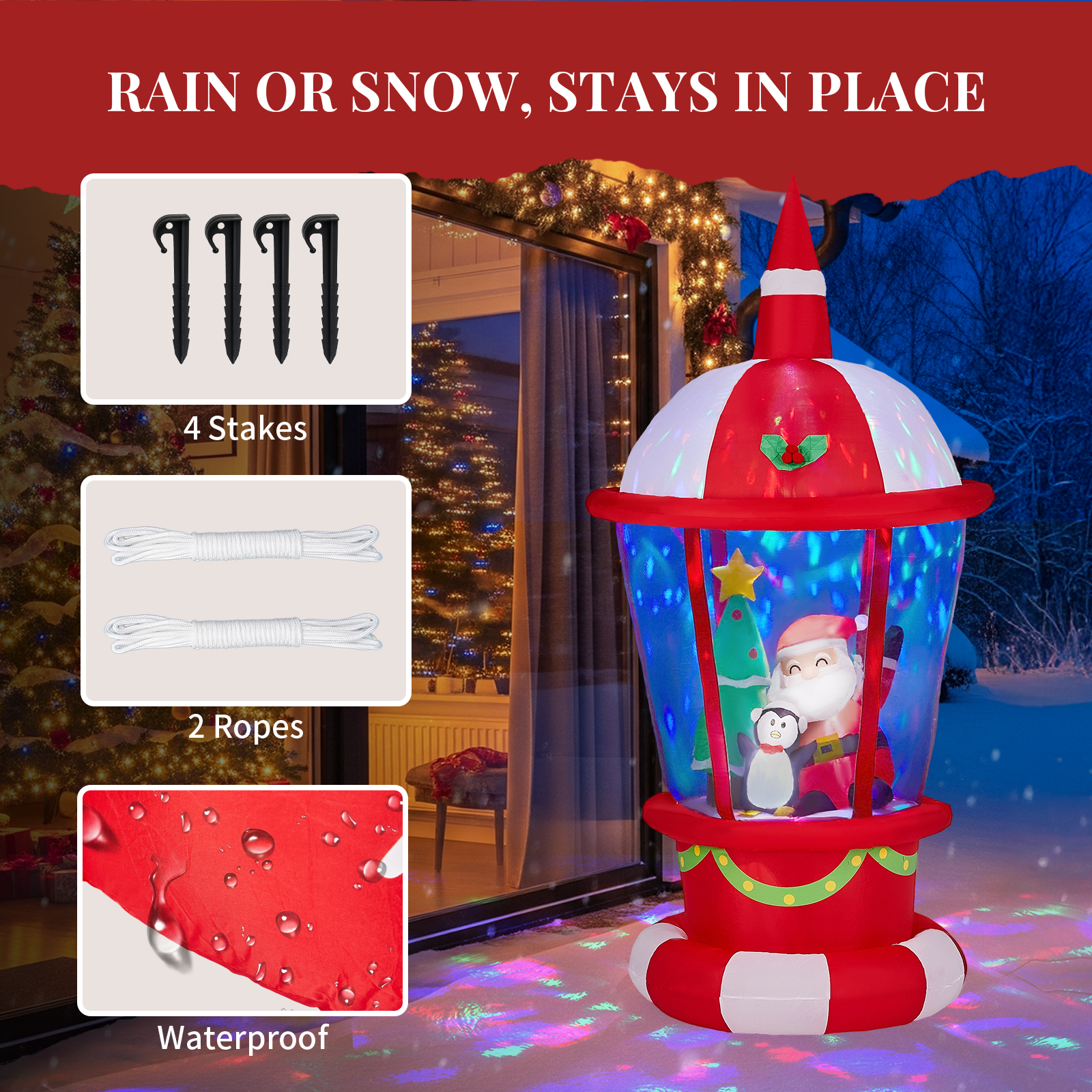 Astoutdoor 7.3 ft Lighted Christmas Inflatable Decoration, Inflatable Lighthouse with Santa and Penguin, Blow Up Yard Decoration with Built-in LED Lights for Front Yard Lawn Garden Decor