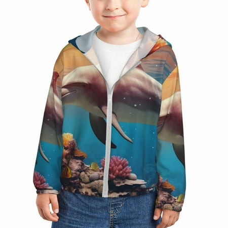 

Lukts Underwater Plant Dolphin Print Children s Long-Sleeved Sun Protection Clothing Hooded Sweatshirts for Boys and Girls Outdoor Sports-2 Years