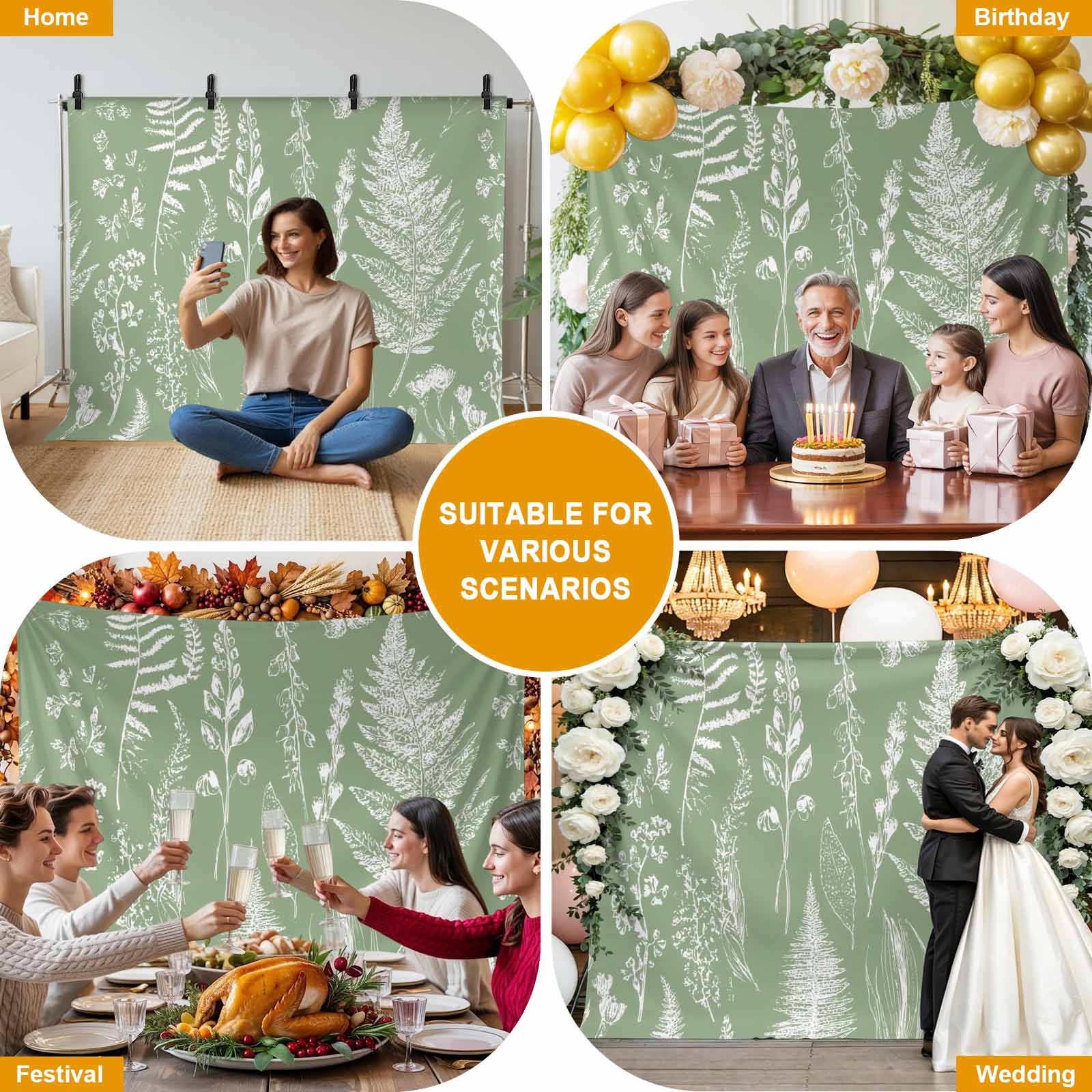 Abstract Leaves Backdrop for Photography, Sage Green Background Plant Hand-painted Photo Backdrop Portrait Background Party Banner Photo Backgrounds for Studio Booth Props, 7x5ft