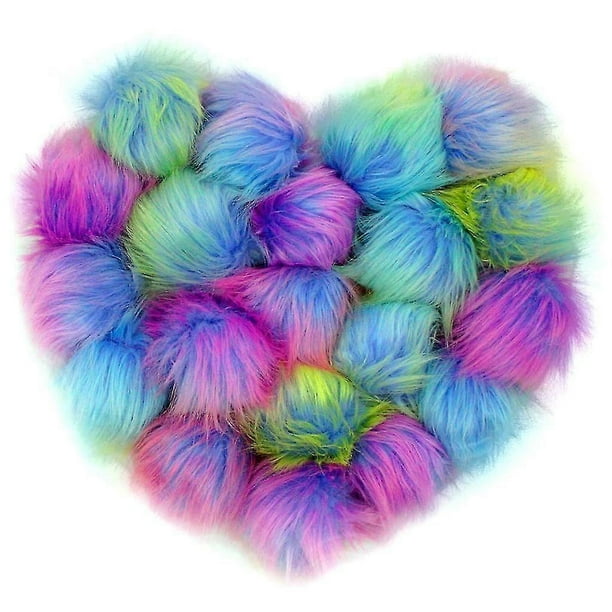20 Pieces Faux Fox Fur Pom Poms Balls Brightly Colored Pompoms Set For Diy Hats