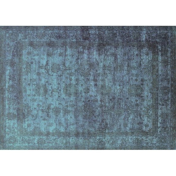 Ahgly Company Machine Washable Indoor Rectangle Oriental Turquoise Blue Industrial Area Rugs, 4' x 6'