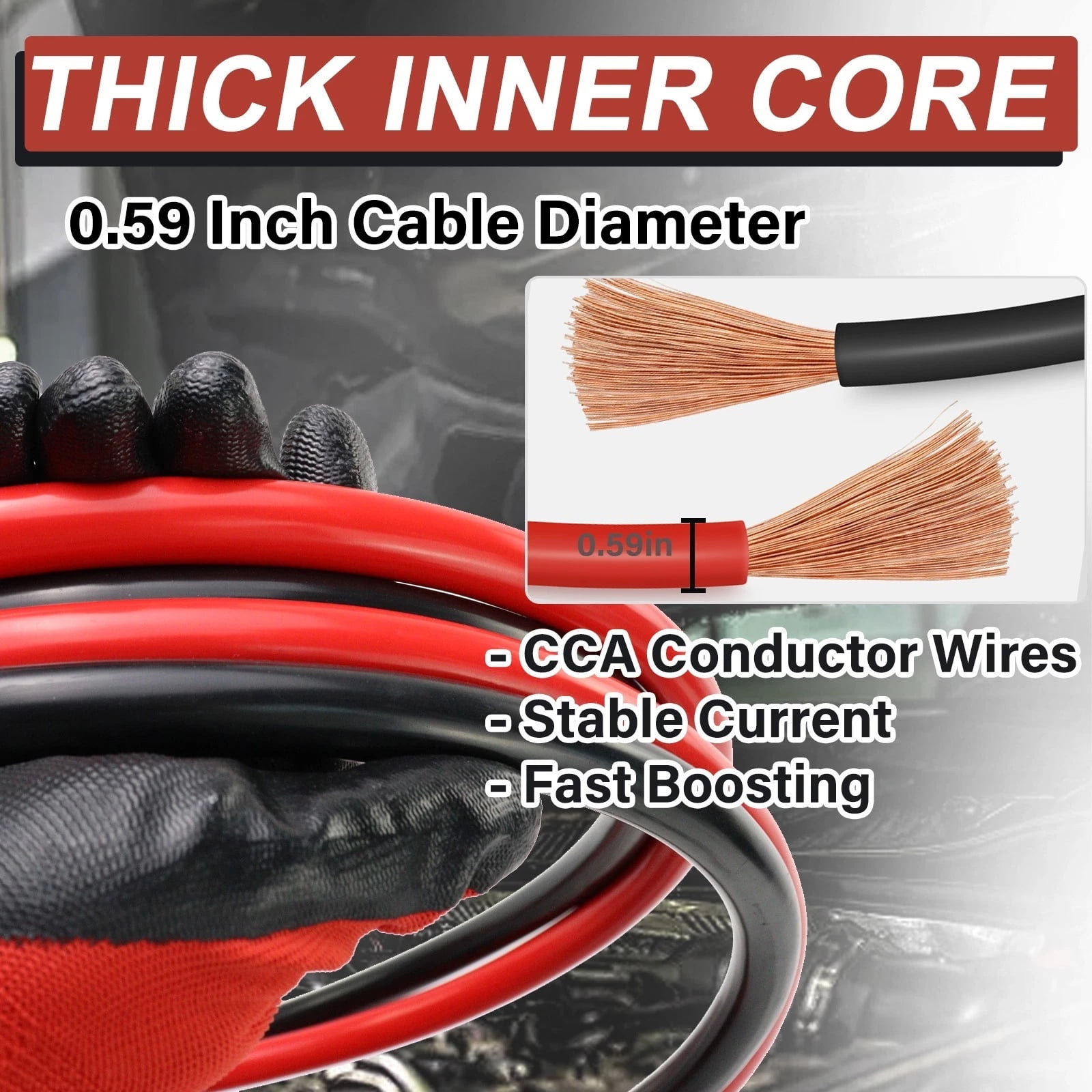 iMeshbean Auto Jumper Cables 0 Gauge 3000AMP 20Ft , Instruction Slip, Commercial Grade Automotive Booster Cables, Heavy Duty for Car Van Truck