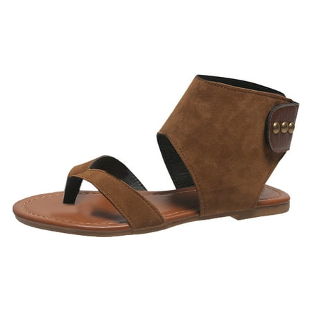 CHOII Clearance 2024 Summer New Large Size Thong Shoes Women Outdoor Wear Flat Leisure Beach Sandals Flip Flops for Women Thong Sandals Ankle Strap Sandals Brown/8