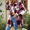 thumbnail image 3 of Yigetop Plaid Jacket for Woman Women's Overcoat Classic Button Down Plaid Printed Winter Fleece Lined Lapel Snow Coat Shirts Outwear with Pockets Jackets for Women Wine S, 3 of 9