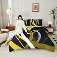 thumbnail image 4 of Homewish Yellow Stripes Lines 3 Pieces Queen Comforter Set for Female Men Adults,Vintage Aesthetic Ultra Soft Bedding Sets,Geometric Theme Bedding Comforter Set Breathable,Luxury Bedroom Decor, 4 of 8