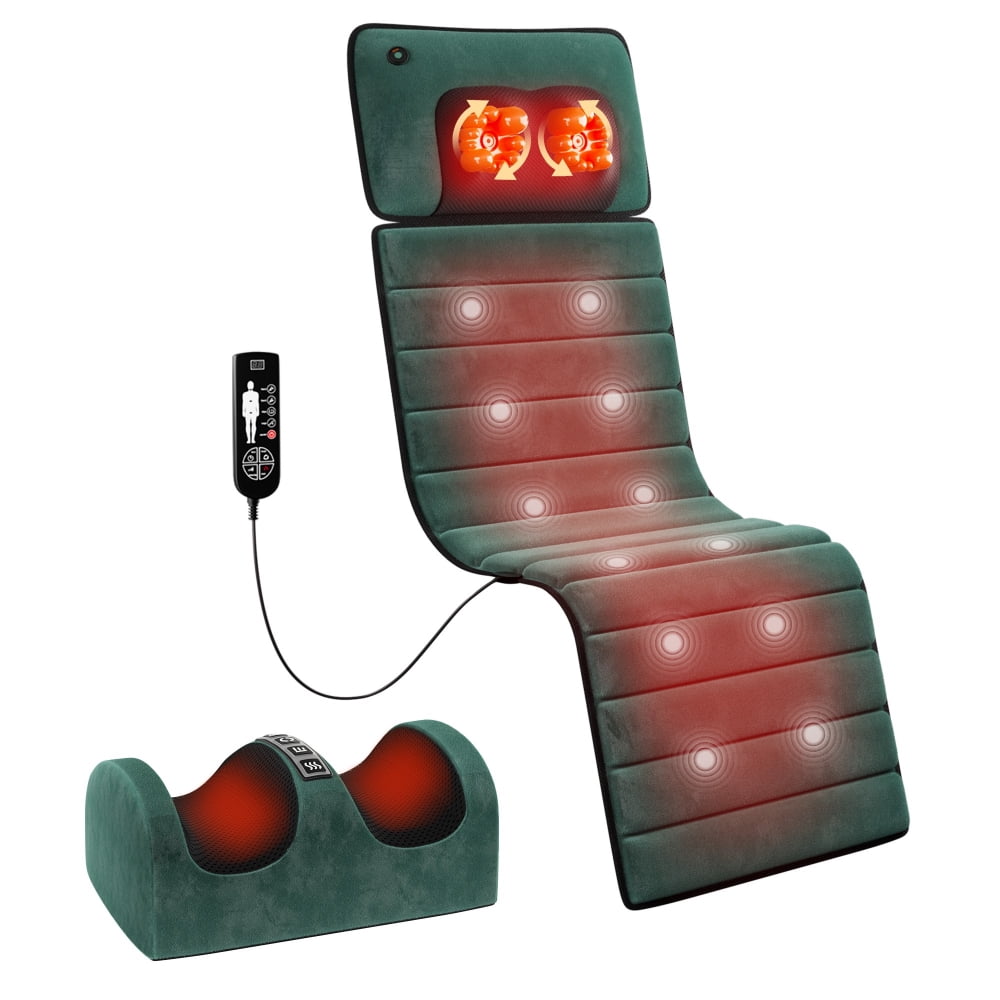 10 Vibrating Motors 9 Speed Settings Full Body Vibration Massage Mat w/ Heat, Detachable Pad for Home and Office, Green
