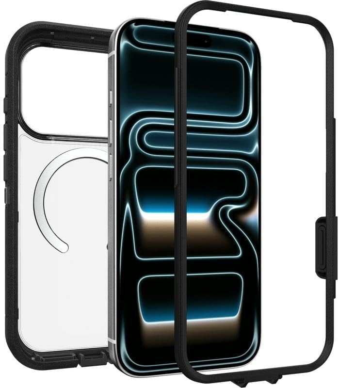 OtterBox iPhone 17 Pro (Only) Bundle: Defender Series XT Clear Case & Screen Protector - Dark Side (Clear/Black) - Snaps on MagSafe - Tough - Rugged & Durable - Non-Retail Packaging