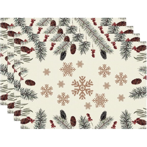 Pine Tree Pinecone Snowflakes Christmas Winter Xmas Cloth Placemats Set of 4 Table Mats Table Decorations 12x18 Inch