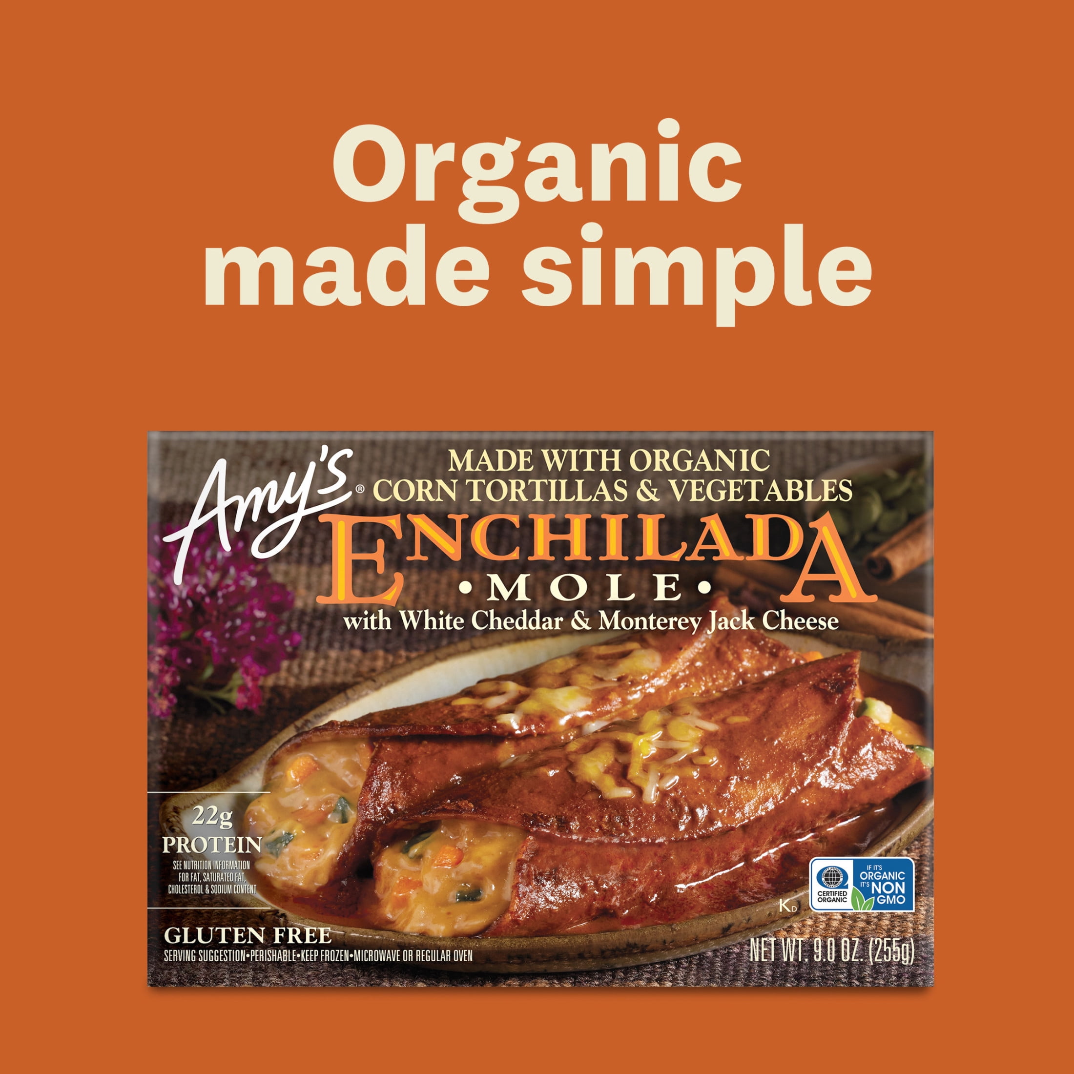 Amy's Frozen Meals, Mole Enchilada, Gluten Free Microwave Meals, 9 oz