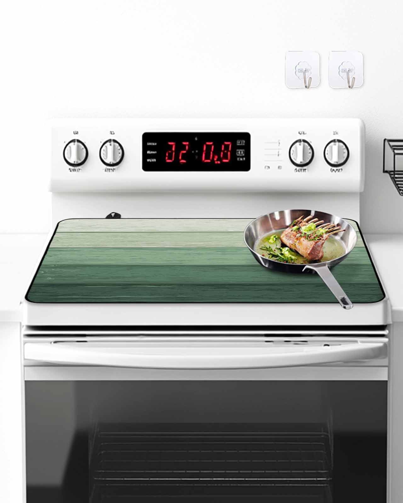 Stove Top Covers for Electric Stove, Turquoise Ombre Glass Stovetop Cover Protector, Farmhouse Vintage Wooden Striped Induction Cooktop Protector Oven Mat for Kitchen Countertop 24"x21"