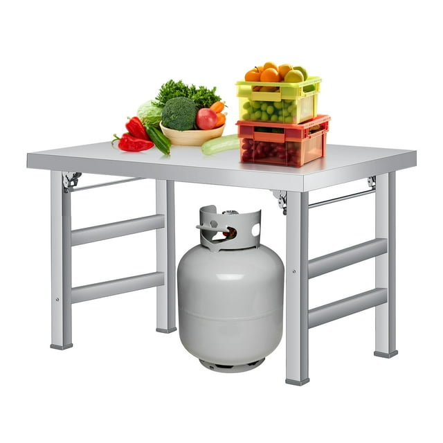 BeesClover Stainless Steel Folding Table, 520 lbs Load, Foldable Stainless Steel Workstation, Single Tier No Undershelf, Commercial Work Table for Home, Kitchen, Restaurant, Garage, Camping, Outdoor