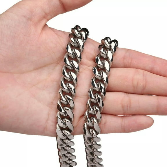 QQTDFG 14mm Hip Hop Mens Miami Cuban Chain Silver Stainless Steel Link Necklace Gift-default