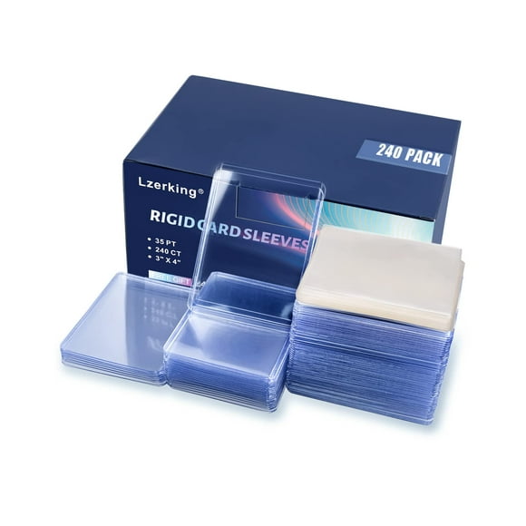 Top Loader Card Sleeves 480 ct, 35 PT Premium 240 Top Loader and 240 Clear Soft Sleeves for Cards Thick Hard Plastic Card Sleeves, 3" x 4" Trading Car