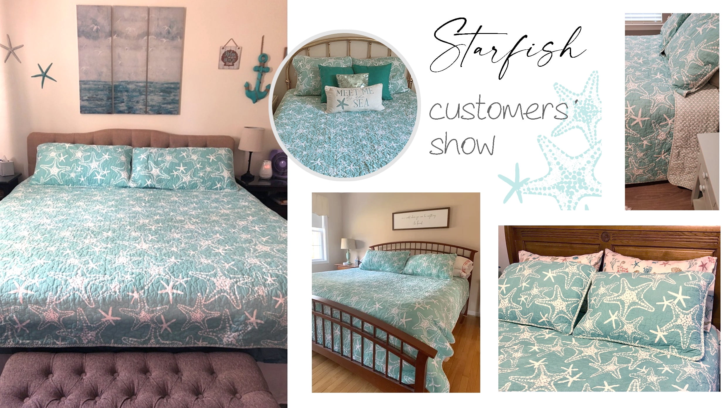 DESIGN STUDIO Starfish Aqua 2-Piece Cotton Quilt Bedding Set - Twin