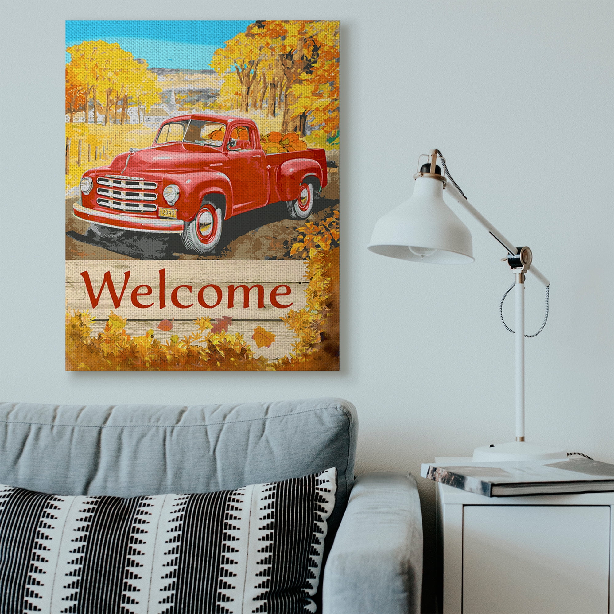 Stupell Home Décor Welcome Red Truck Fall Autumn Landscape Design Canvas Wall Art by the Saturday Evening Post