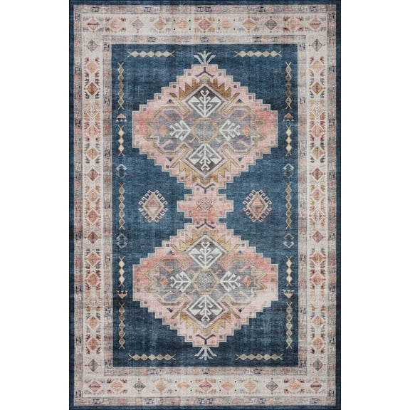 Loloi II Heidi Collection HEI-03 Denim / Blush, Southwestern Area Rug 8'-6" x 11'-6"