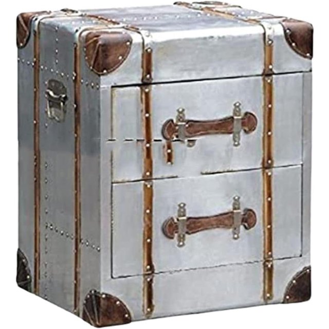 Nauticalmart Commode de Chevet Industrielle en Aluminium Argenté à 2 Tiroirs