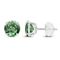 thumbnail image 2 of Decadence Sterling Silver 4mm Round Green Sapphire Birthstone Prong Set Stud Earrings For Women and Girls, 2 of 5