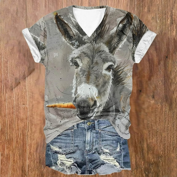 Summer Homenesgenics Womens Tops under $5 Fashion Woman Causal V-Neck Solid Blouse Short Sleeve T-Shirt Summer Brown XXL