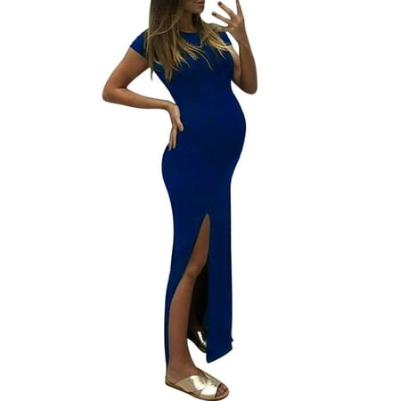

zttd fashion women solid short sleeve bodycon open fork pregnancy maternity dress